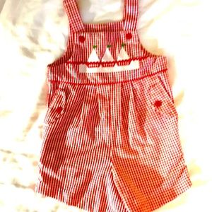 Robert Jackson Embroidered Gingham Check Sailboat Romper 4T